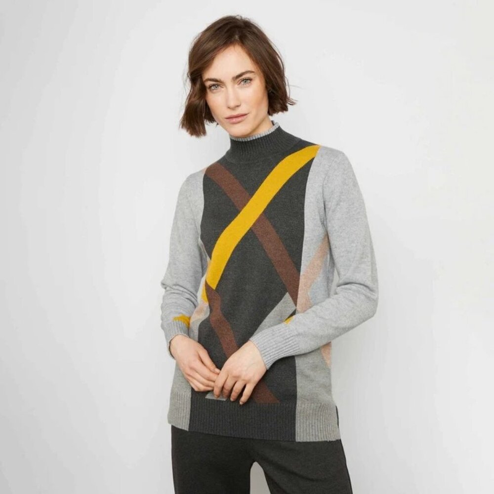 Bylyse Spenard Argyle Sweater Size XS Turtleneck Long Sleeve Pullover Gray Multi
